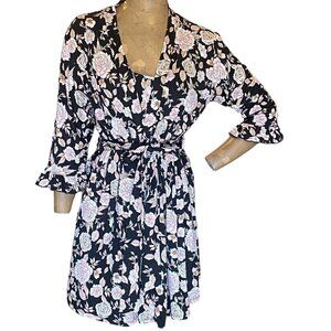 Rene Rofe Nightgown/Chemise & Robe Set Sz M Black Pink Floral #342E